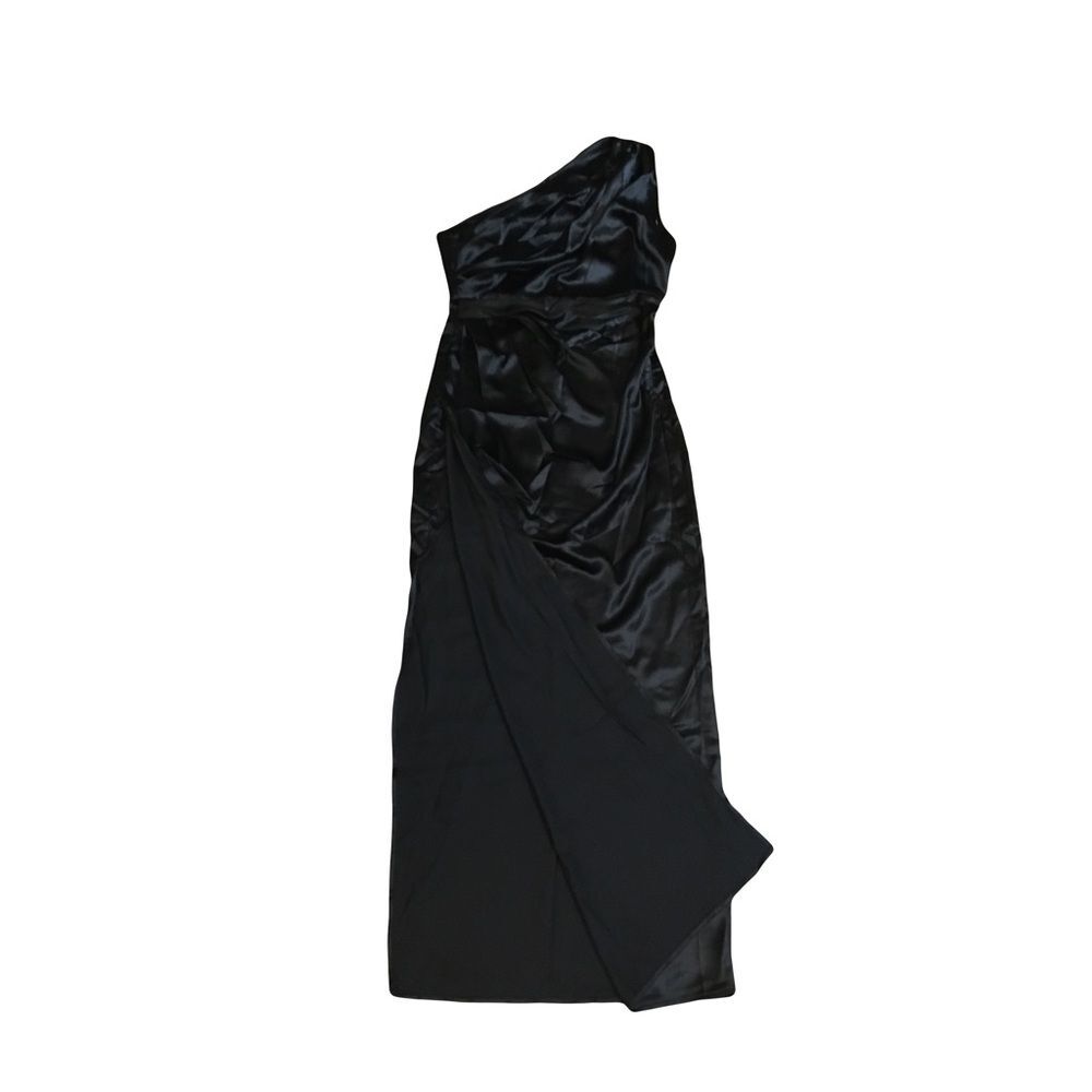 Petal & Pup US 10 Black maxi dress asymmetrical satin side slit gown nwot